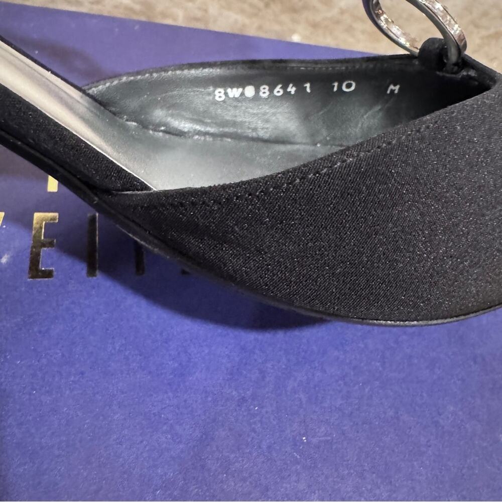 NWT Stuart Weitzman Black Dorsey Heels with crystal embellished T-strap - Picture 8 of 11